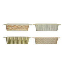 Hand-Stamped Stoneware Baker w/ Pattern, 4 Styles, [product_price]- Greenhouse Home