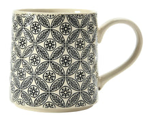 Hand-Stamped Stoneware Mug with Embossed Pattern, Black + Cream Color, 4 Styles Greenhouse Home