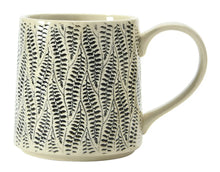 Hand-Stamped Stoneware Mug with Embossed Pattern, Black + Cream Color, 4 Styles Greenhouse Home