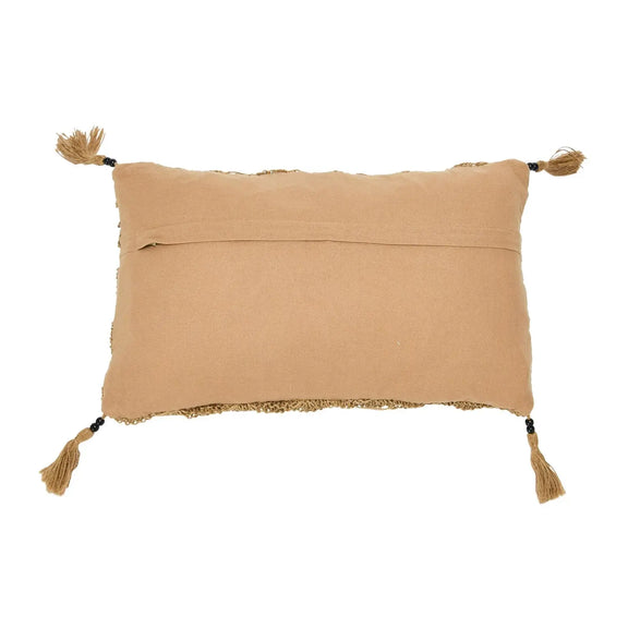 Hand-Woven Cotton & Jute Macrame Lumbar Pillow w/ Jute Tassels and Mango Wood Beads Greenhouse Home