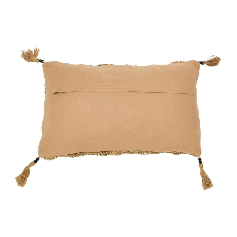 Hand-Woven Cotton & Jute Macrame Lumbar Pillow w/ Jute Tassels and Mango Wood Beads Greenhouse Home