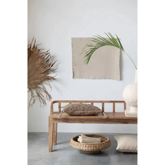 Hand-Woven Cotton & Jute Macrame Lumbar Pillow w/ Jute Tassels and Mango Wood Beads Greenhouse Home