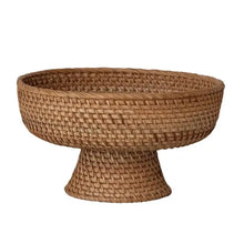 Decorative Hand-Woven Rattan Footed Bowls, Natural, Set of 2