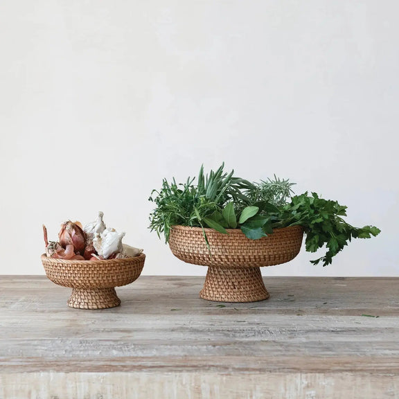 Hand-Woven Rattan Footed Bowls Greenhouse Home
