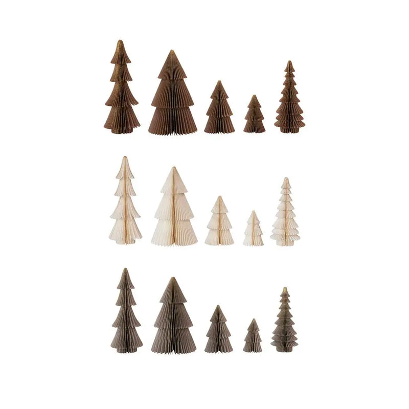 Handmade Folding Honeycomb Trees with Gold Glitter Edges, Brown & Cream Greenhouse Home