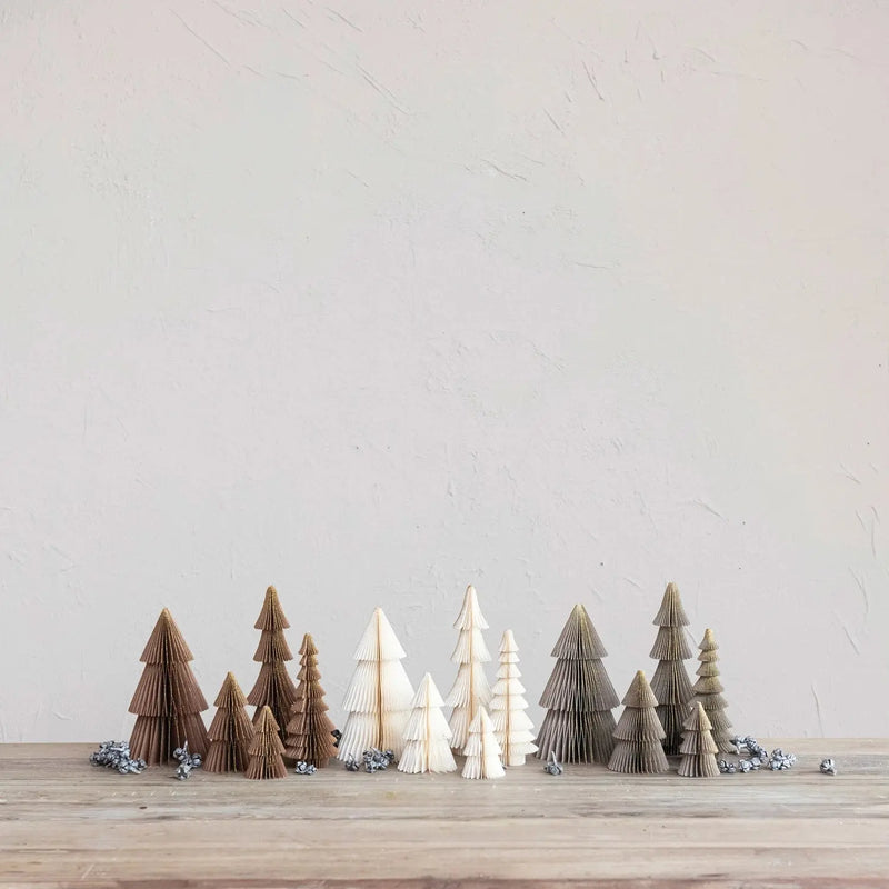 Handmade Folding Honeycomb Trees with Gold Glitter Edges, Brown & Cream Greenhouse Home