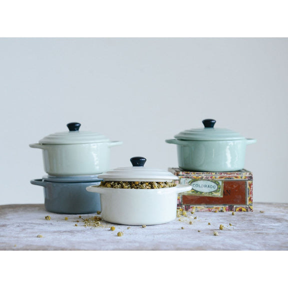Mini Stoneware Bakers w/Lids, Assorted Colors - Greenhouse Home