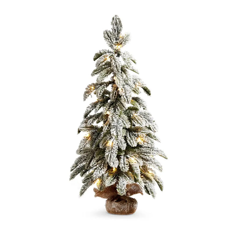 Lighted Faux Flocked Pine Tree in Burlap Bag Raz Imports