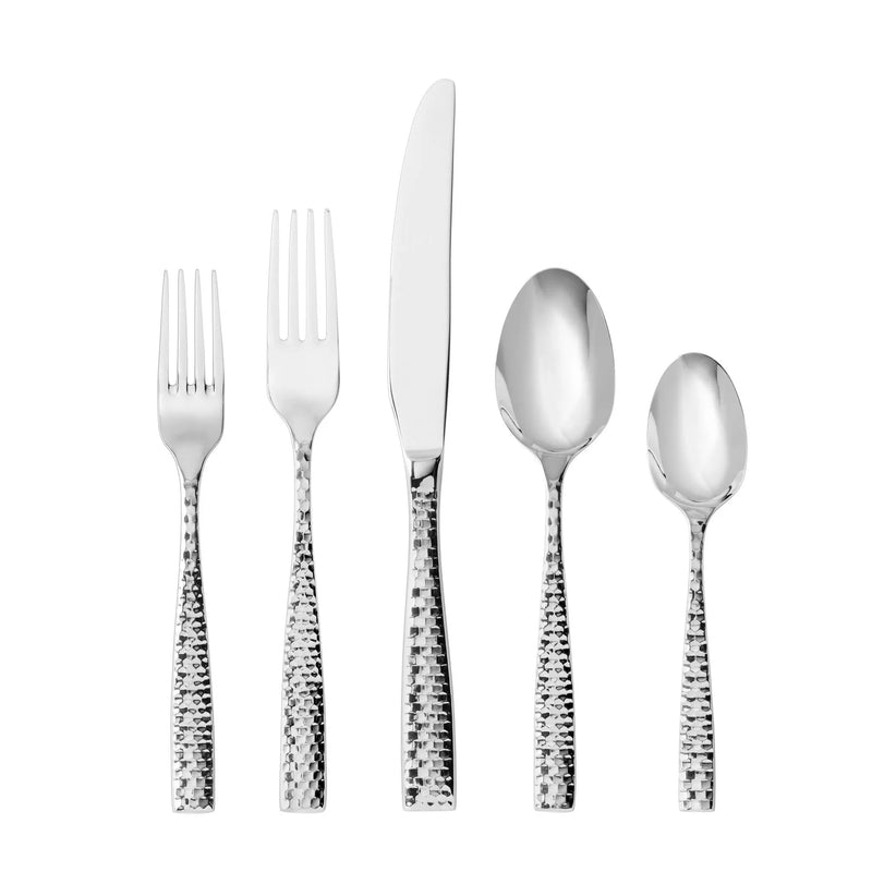 Lucca Faceted Polished Stainless Flatware, Set of 5 Fortessa
