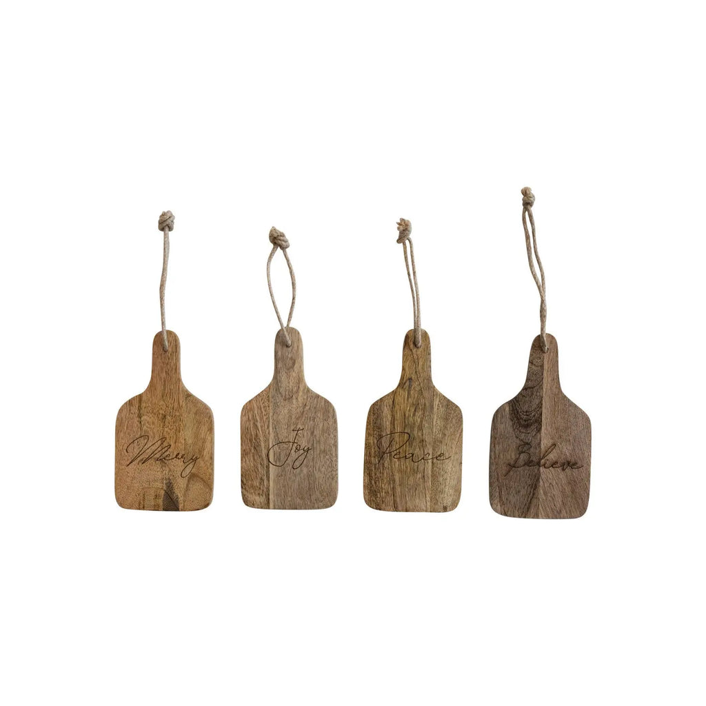 Mango Wood Cheese/Cutting Board w/ Laser Etched Word, Handle & Jute Tie ...