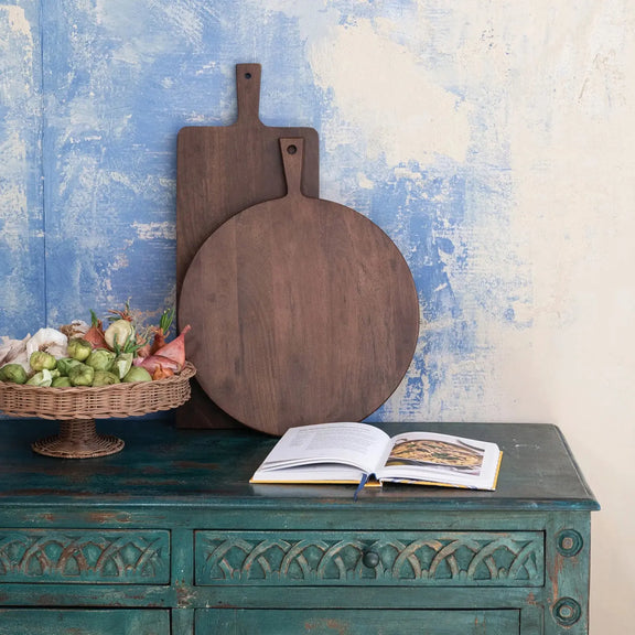 Mango Wood Round Cheese/Cutting Board with Handle Greenhouse Home