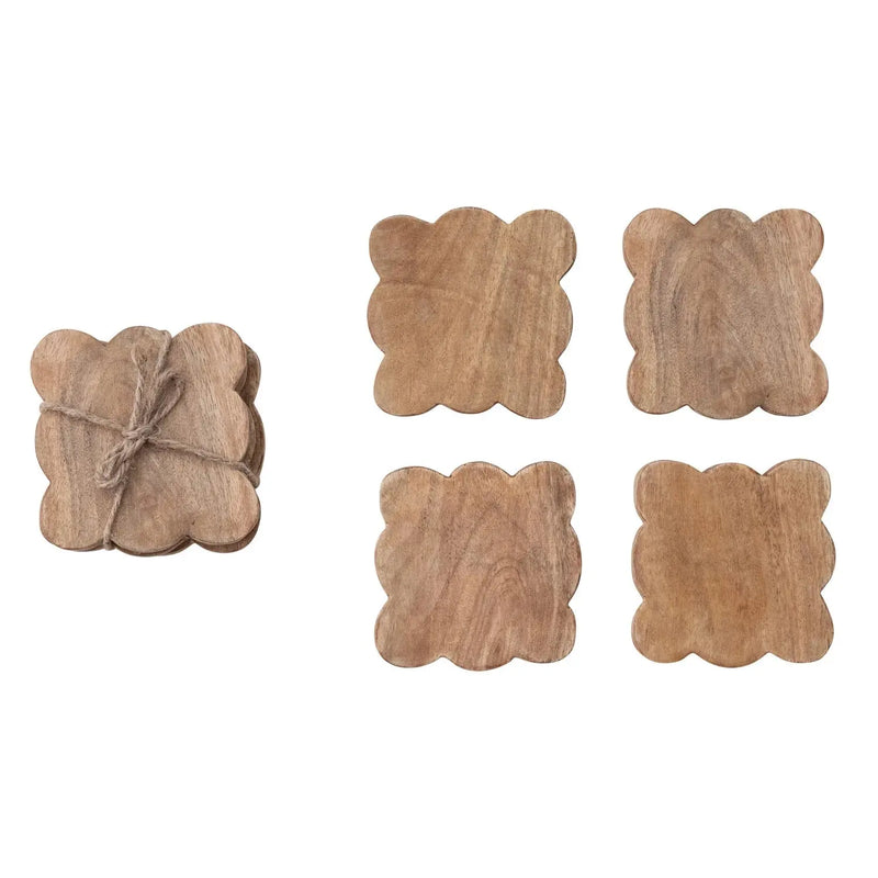 Mango Wood Scalloped Coaster Greenhouse Home