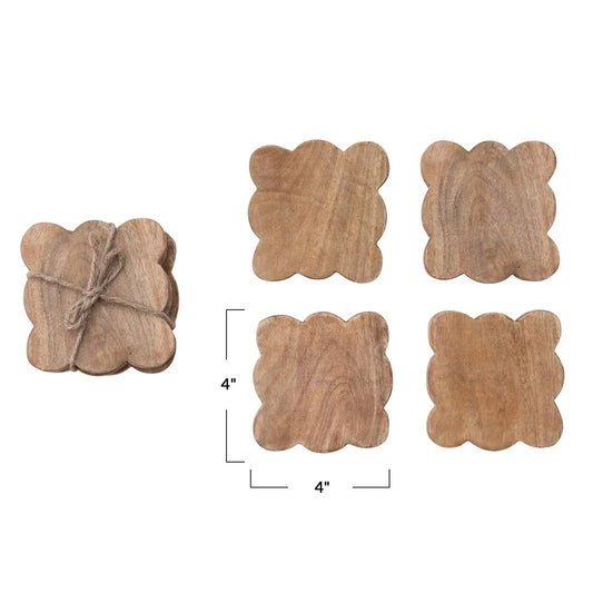 Mango Wood Scalloped Coaster Greenhouse Home