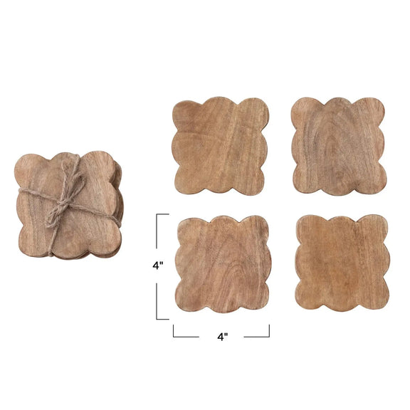 Mango Wood Scalloped Coaster Greenhouse Home