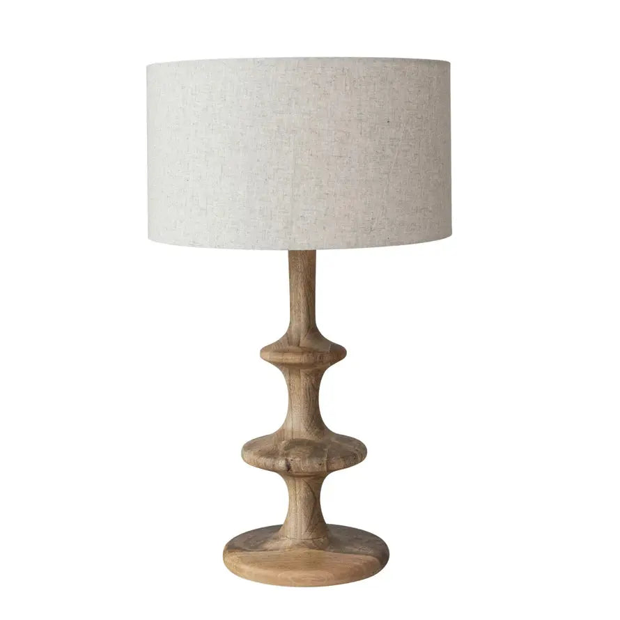 Mango Wood Table Lamp w/Linen Shade Greenhouse Home
