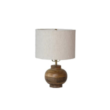Mango Wood Table Lamp with Cotton Shade Greenhouse Home