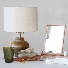 Mango Wood Table Lamp with Cotton Shade Greenhouse Home