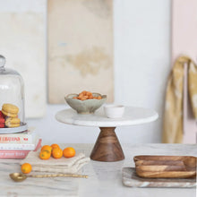 Marble Pedestal w/ Acacia Wood Base, [product_price]- Greenhouse Home