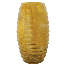 Glass Ribbed Vase, Marbled Amber Color