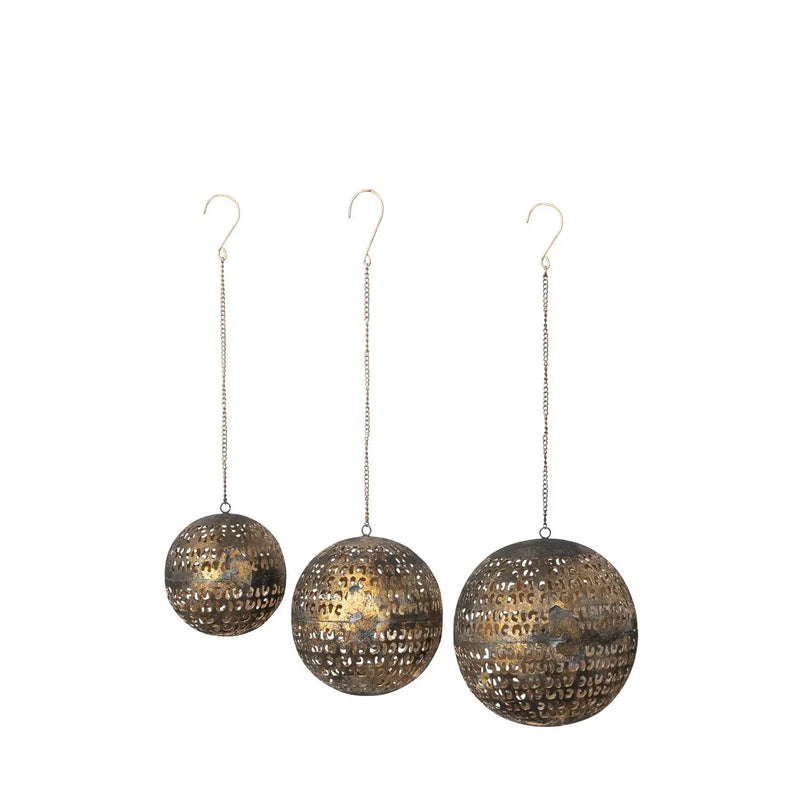 Metal Opening Ball Ornament with Closures & Cut-Outs, Set of 3