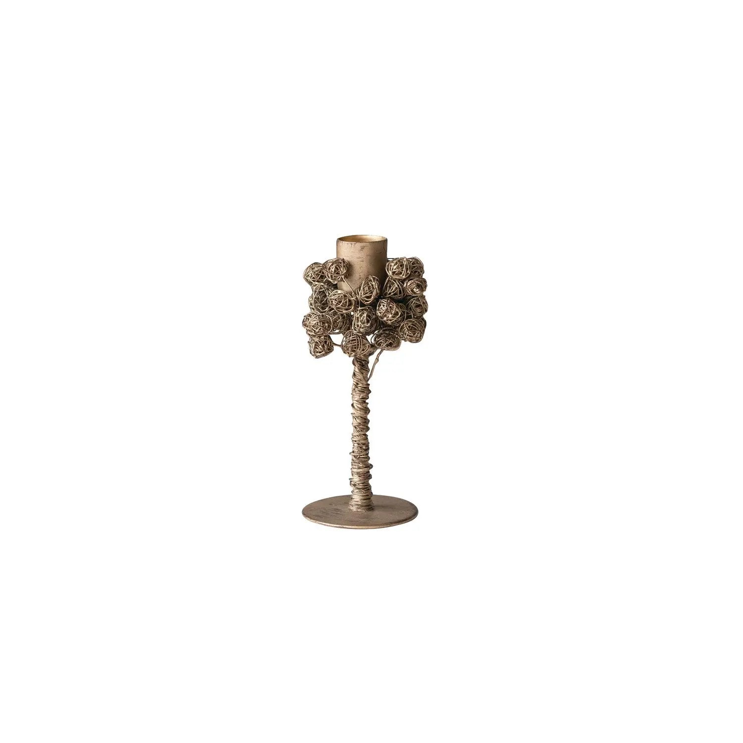 Metal Taper Holder with Wire Clusters, Antique Brass Finish