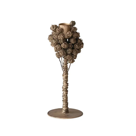 Metal Taper Holder with Wire Clusters, Antique Brass Finish Greenhouse Home