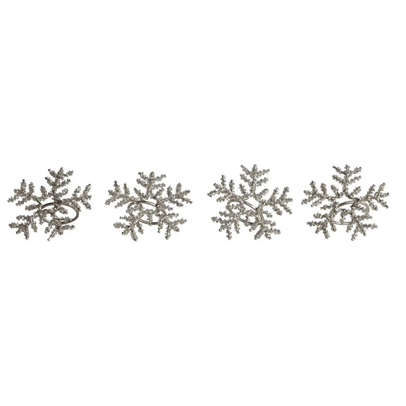 Metal & Glass Beaded Snowflake Napkin Rings, Set of 4 Tied with Jute