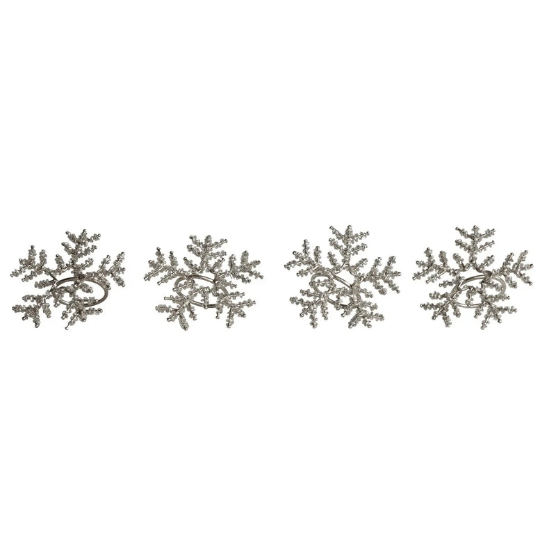 Metal & Glass Beaded Snowflake Napkin Rings, Set of 4 Tied with Jute