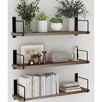 Metal + Paulownia Wood 2-tier Wall Shelf, Natural + Black Bloomingville