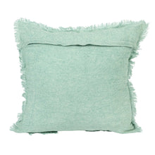 Mint Green Square Stonewashed Linen Pillow with Fringe Greenhouse Home