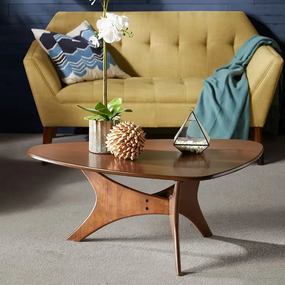 Modern Mid-Century Triangular Wood Coffee Table Olliix