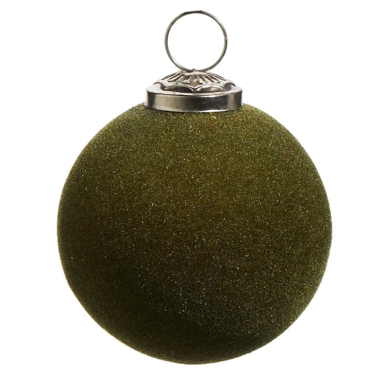 Olive Green Flocked Ball Ornament Raz Imports