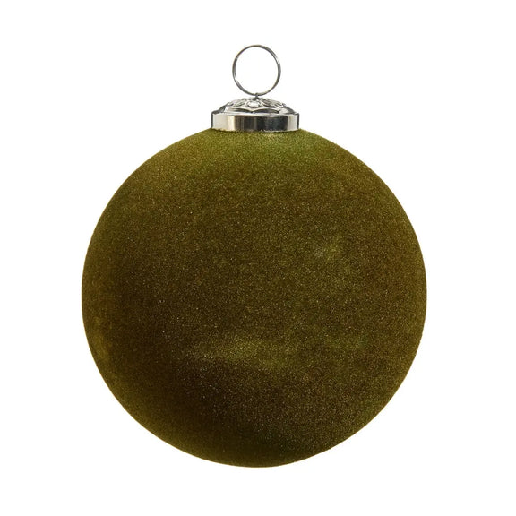 Olive Green Flocked Ball Ornament Raz Imports
