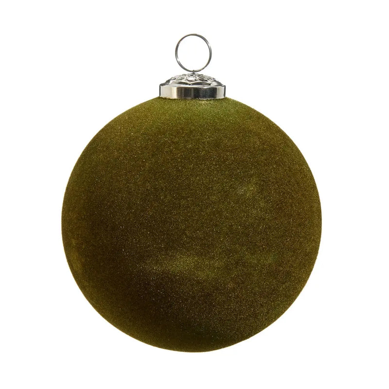 Olive Green Flocked Ball Ornament Raz Imports
