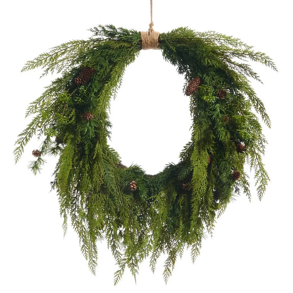 Oval Cedar and Pinecone Wreath Raz Imports