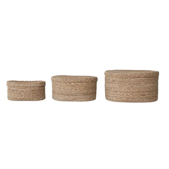 Oval Hand-Woven Seagrass Basket with Lid Greenhouse Home