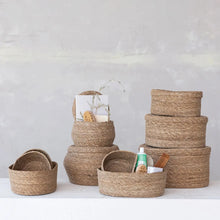 Oval Hand-Woven Seagrass Basket with Lid Greenhouse Home