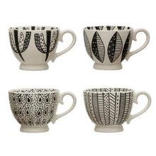 Stoneware Mug w/Pattern, Black & White, 16oz - Greenhouse Home