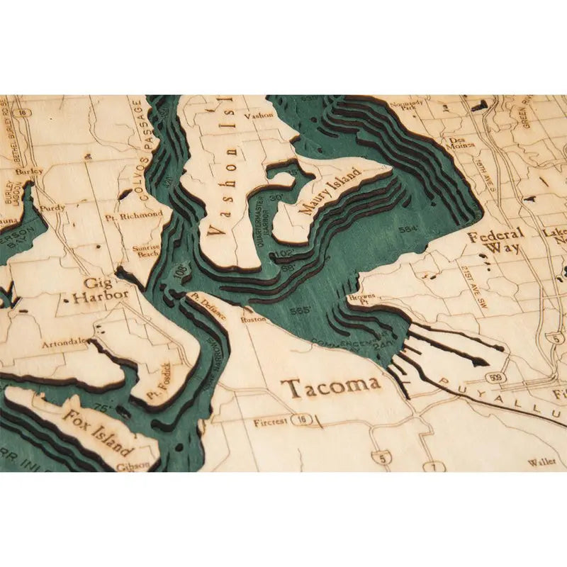 Puget Sound Nautical Wood Chart - Greenhouse Home