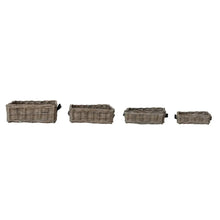 Hand-Woven Rattan Nesting Baskets with Leather Handles, Grey Washed, Set of 4