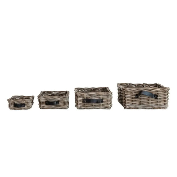 Rattan Nesting Baskets with Leather Handles Greenhouse Home