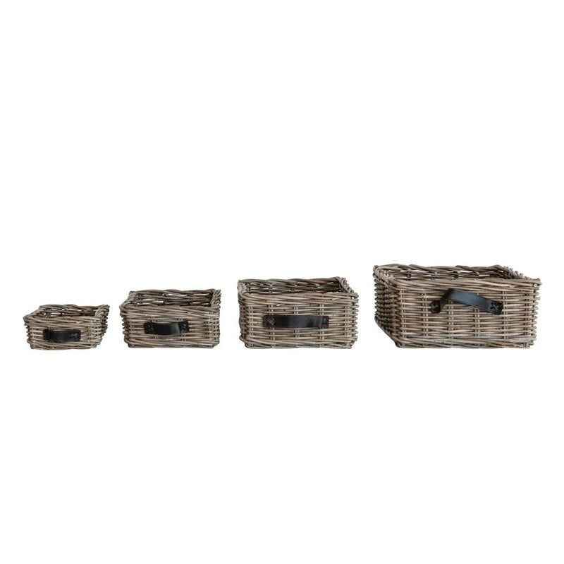 Rattan Nesting Baskets with Leather Handles Greenhouse Home