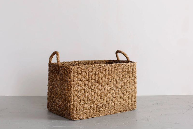 Rectangular Floor Basket with handles, Harvest Chatai weave Will & Atlas