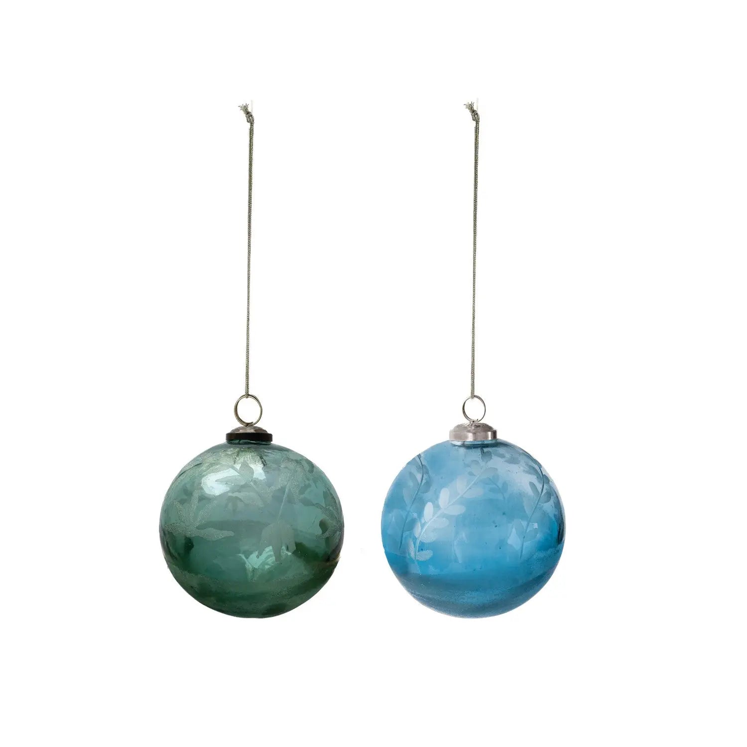 Curated visual reference: Frosted Recycled Glass Decor Reference: Recycled Glass Ball Ornament With Etched Leaves