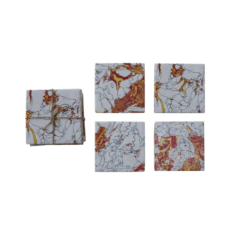 Recycled Stone & Resin Coasters, Set of 4 Tied with Jute (Each One Will Vary)