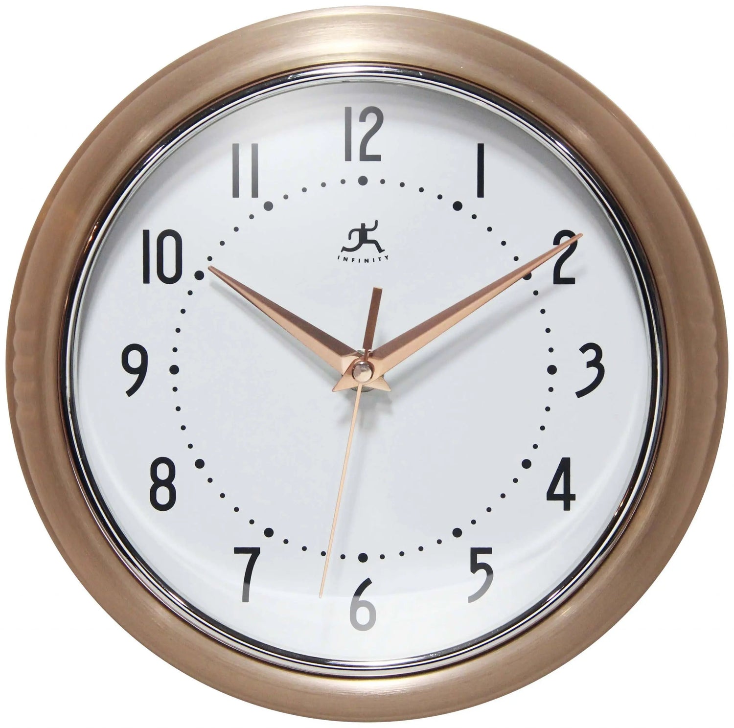 Retro Round Copper Indoor Wall Clock 9.5 Inch Infinity Instruments