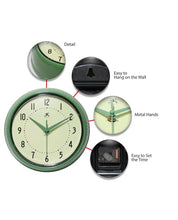 Retro Round Green Indoor Wall Clock 9.5 Inch, [product_price]- Greenhouse Home