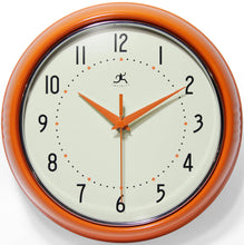 Retro Round Orange Indoor Wall Clock 9.5 Inch Infinity Instruments