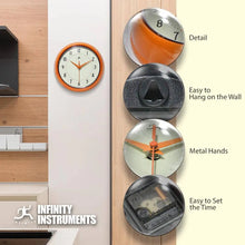 Retro Round Orange Indoor Wall Clock 9.5 Inch Infinity Instruments