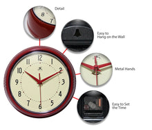 Retro Round Red Indoor Wall Clock 9.5 Inch, [product_price]- Greenhouse Home